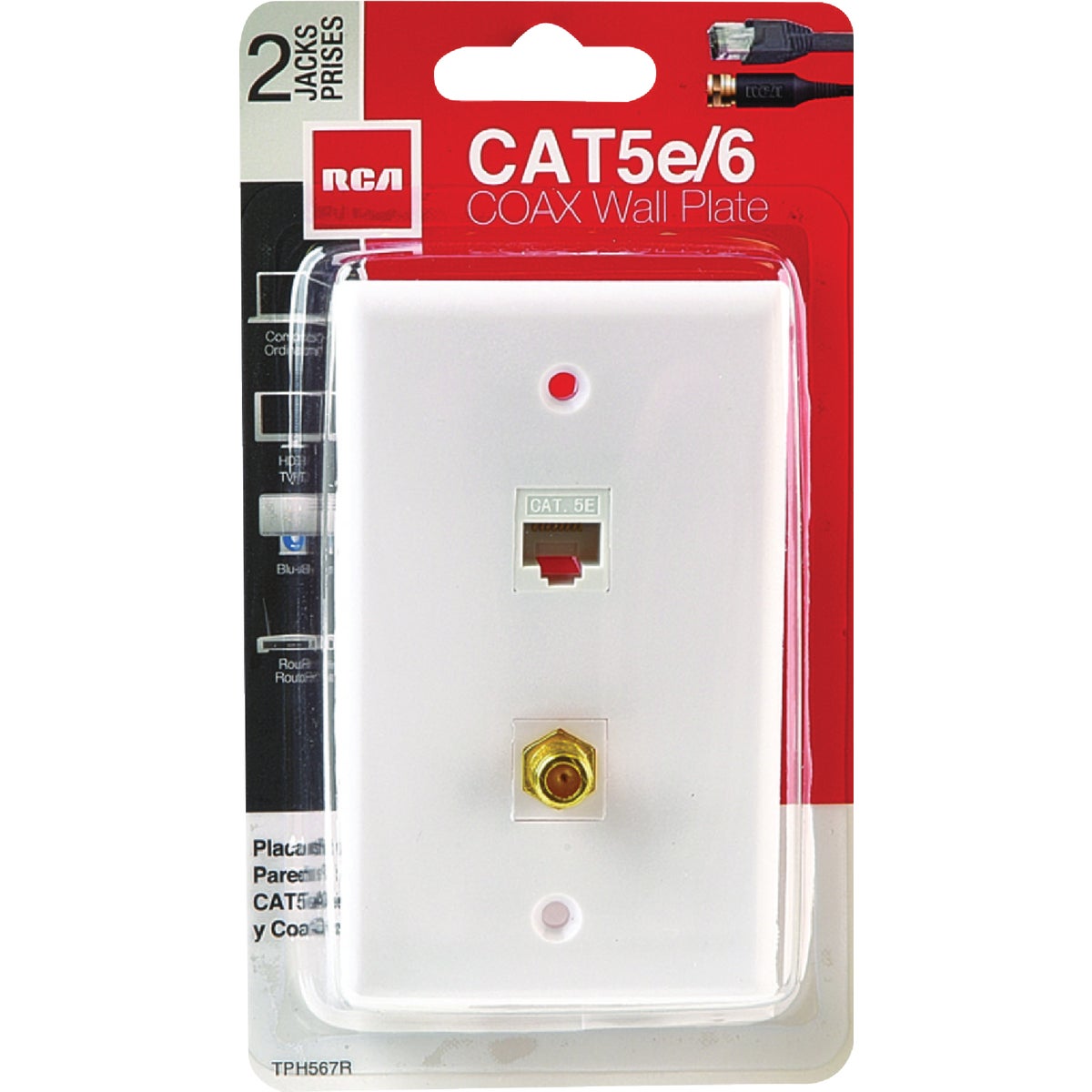 RCA White Flush Mount Plastic CAT 5E/6 Data & Coax Wall Jack