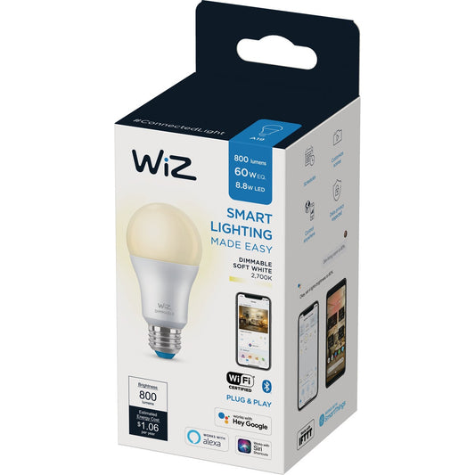 Wiz 60W Equivalent Soft White A19 Medium Dimmable Smart LED Light Bulb