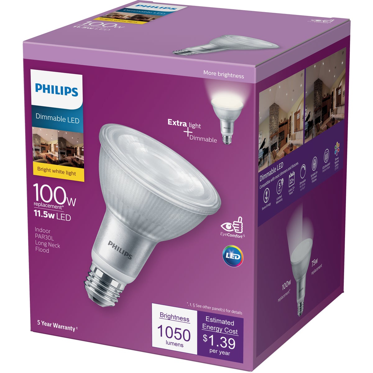 Philips 100W Equivalent Bright White PAR30L Medium Bright White Dimmable LED Floodlight Bulb