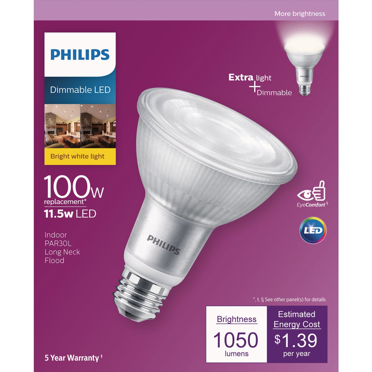 Philips 100W Equivalent Bright White PAR30L Medium Bright White Dimmable LED Floodlight Bulb