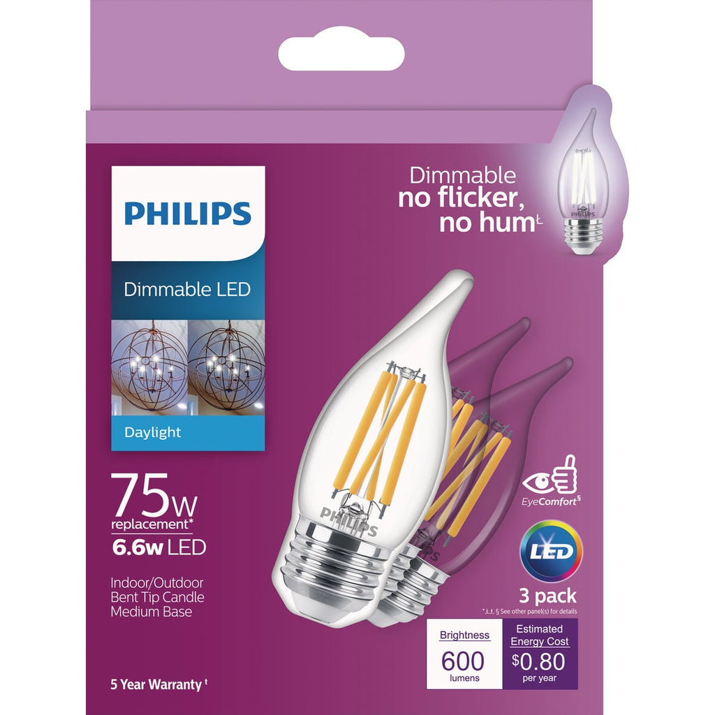Philips 75W Equivalent Daylight BA11 Medium Dimmable LED Light Bulb (3-Pack)
