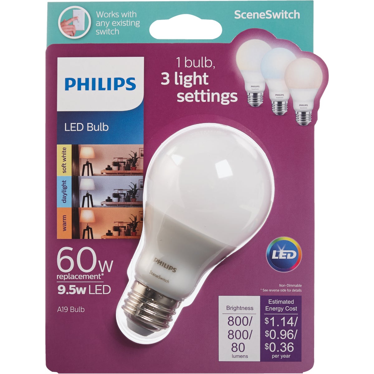 Philips SceneSwitch 60W Equivalent Soft White A19 Medium LED Light Bulb