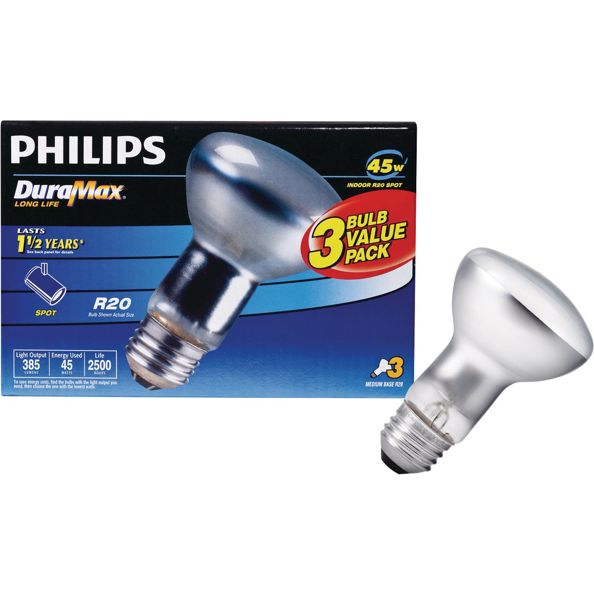 Philips DuraMax 45W Frosted Medium R20 Incandescent Spotlight Light Bulb (3-Pack)