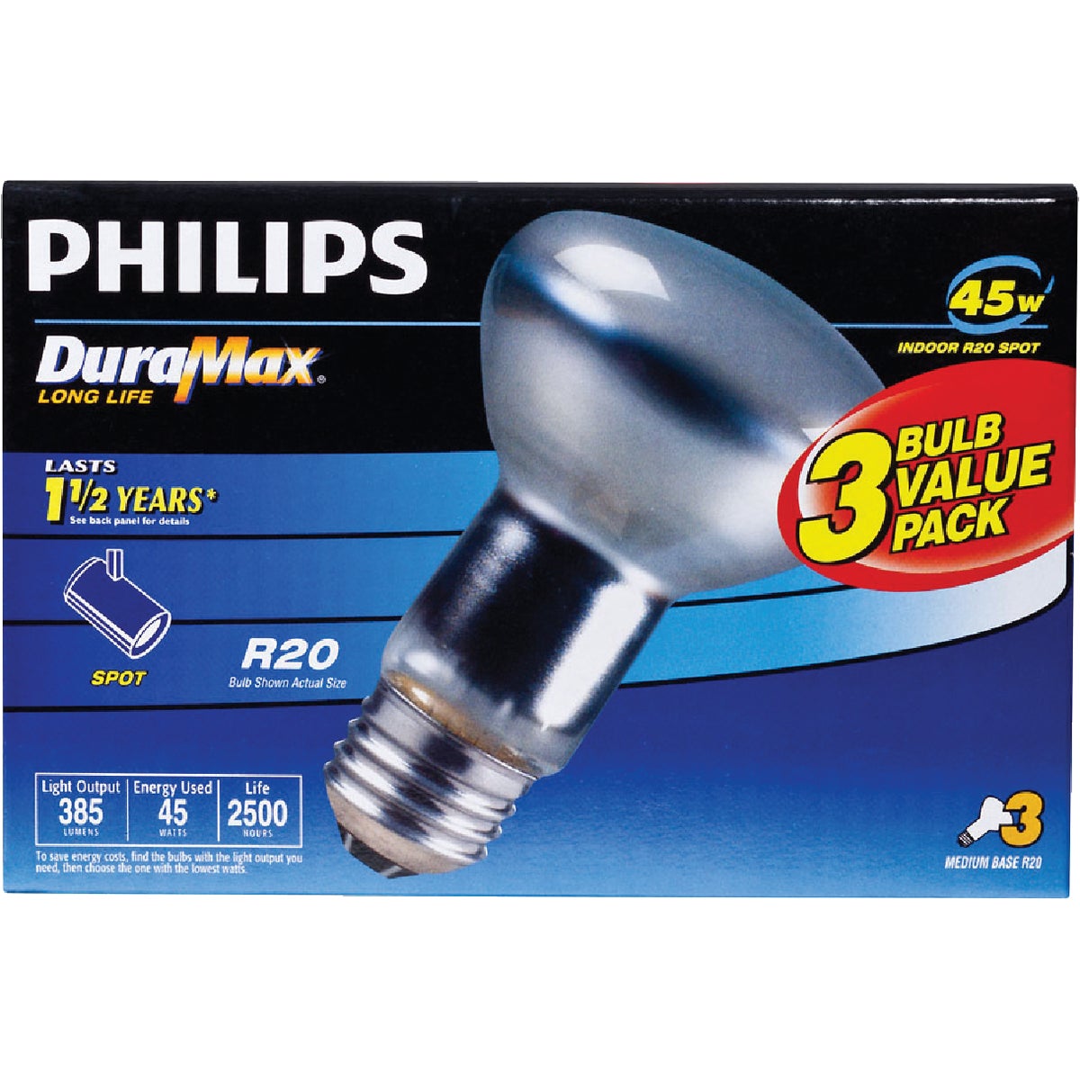 Philips DuraMax 45W Frosted Medium R20 Incandescent Spotlight Light Bulb (3-Pack)