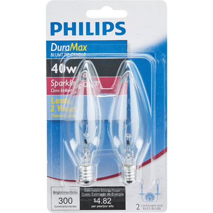 Philips DuraMax 40W Clear Candelabra Base B10.5 Incandescent Blunt Tip Light Bulb (2-Pack)