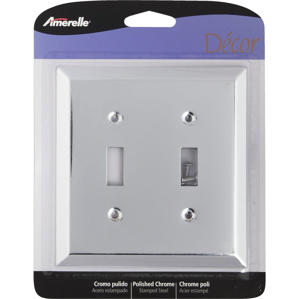 Amerelle 2-Gang Stamped Steel Toggle Switch Wall Plate, Polished Chrome