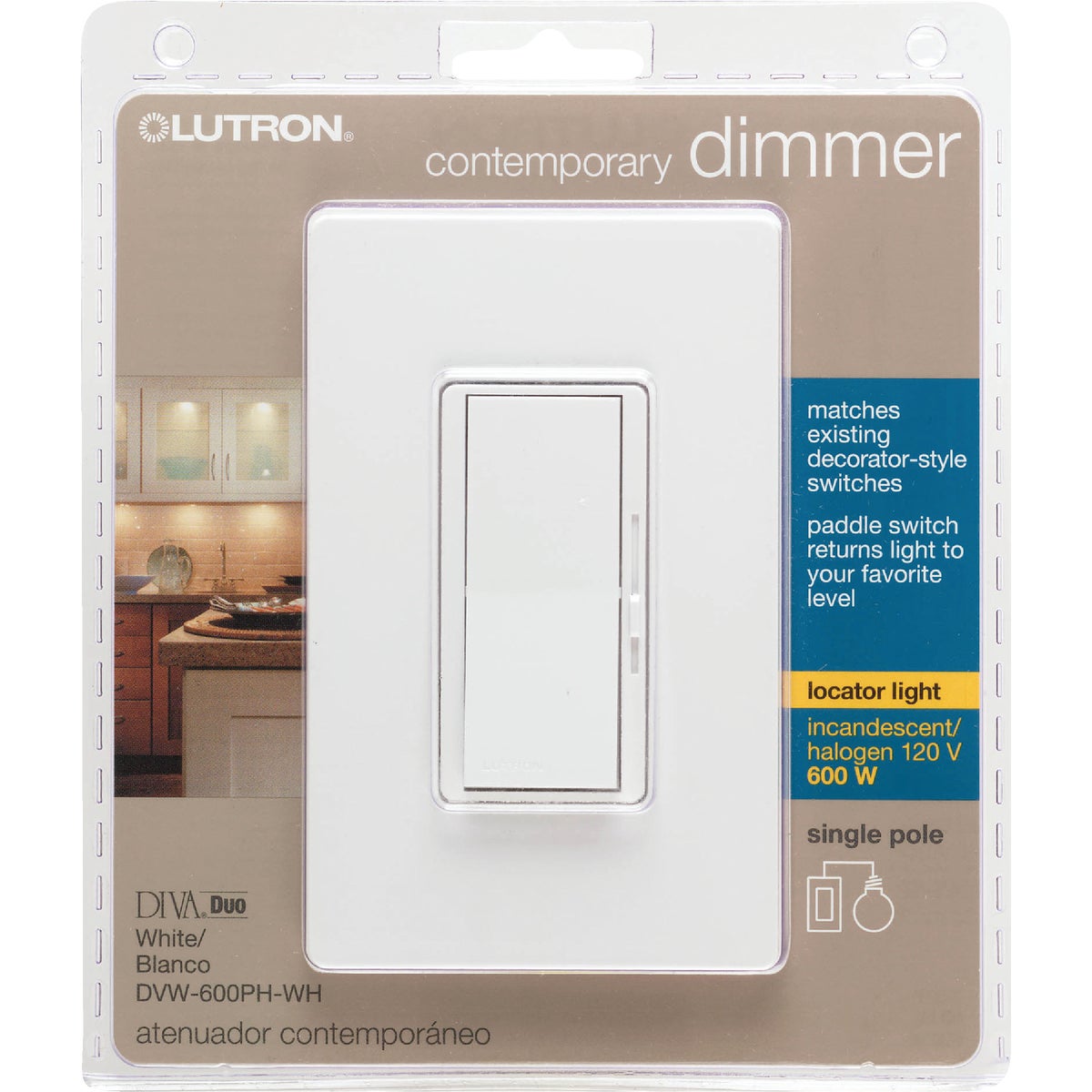 Lutron Diva Incandescent White Slide Dimmer Switch