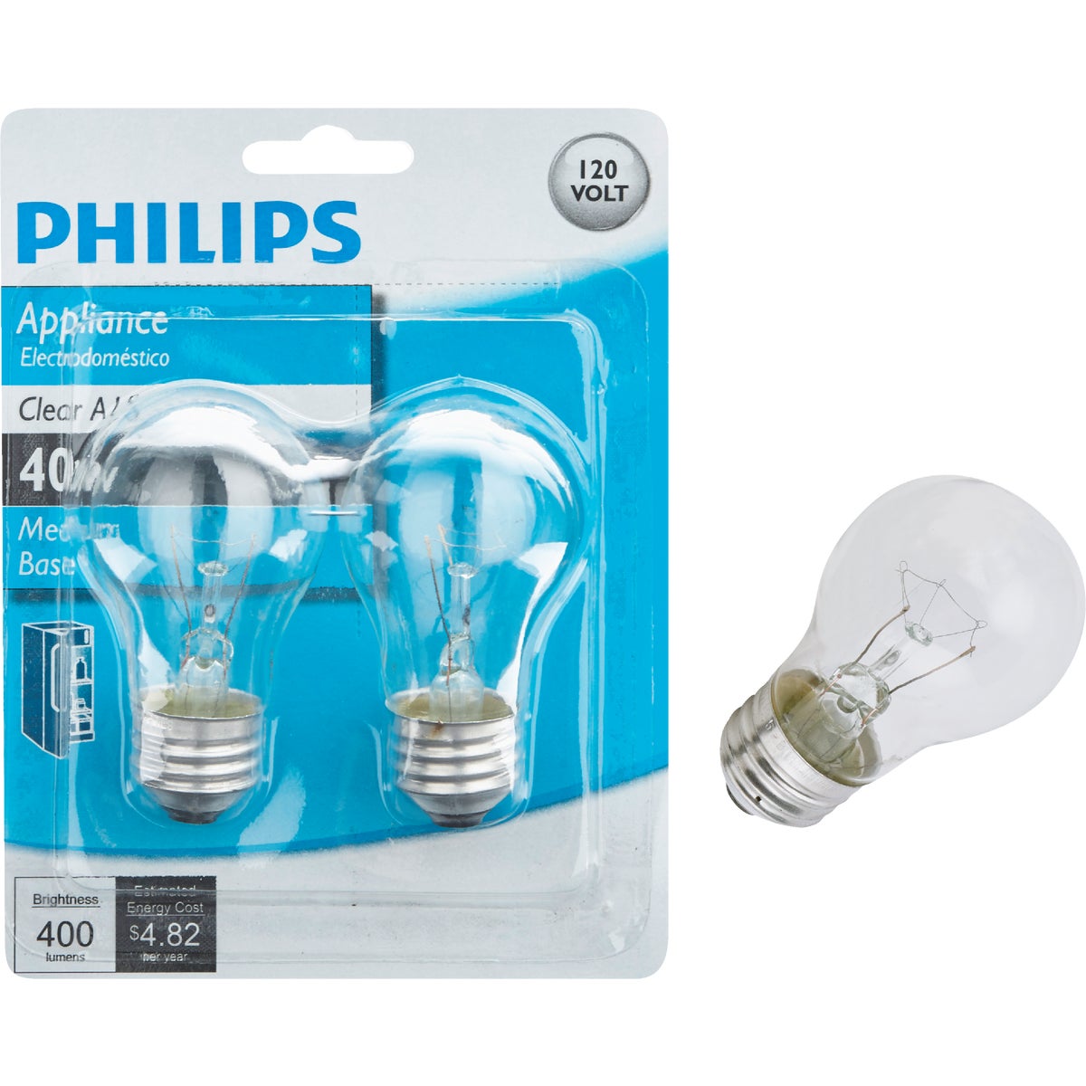 Philips 40W Clear Medium A15 Incandescent Appliance Light Bulb (2-Pack)