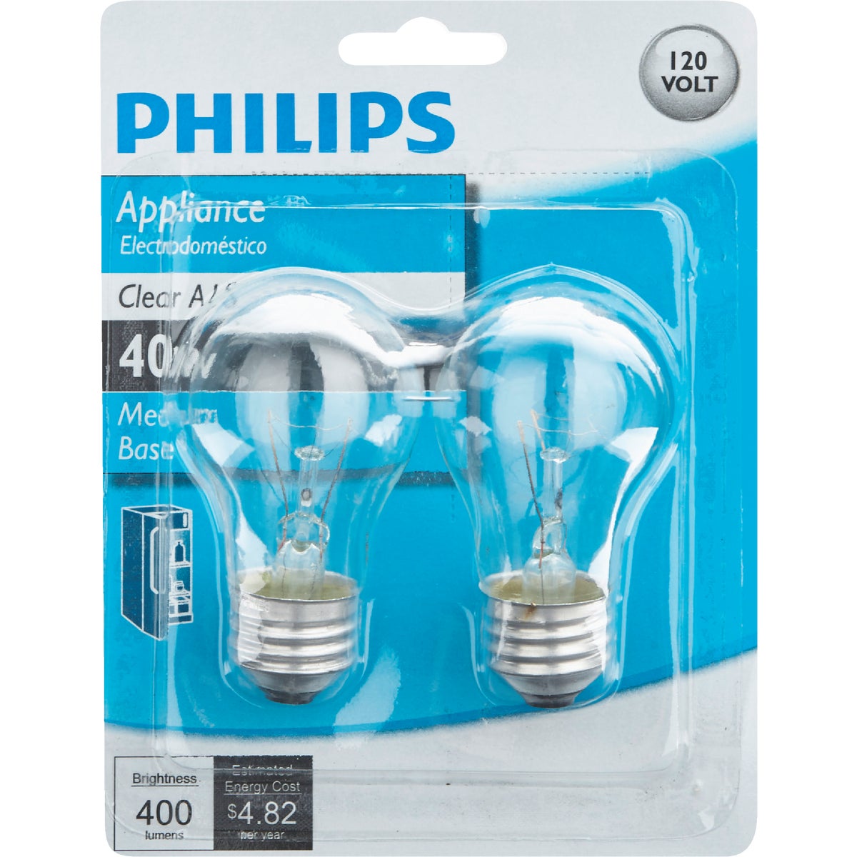 Philips 40W Clear Medium A15 Incandescent Appliance Light Bulb (2-Pack)