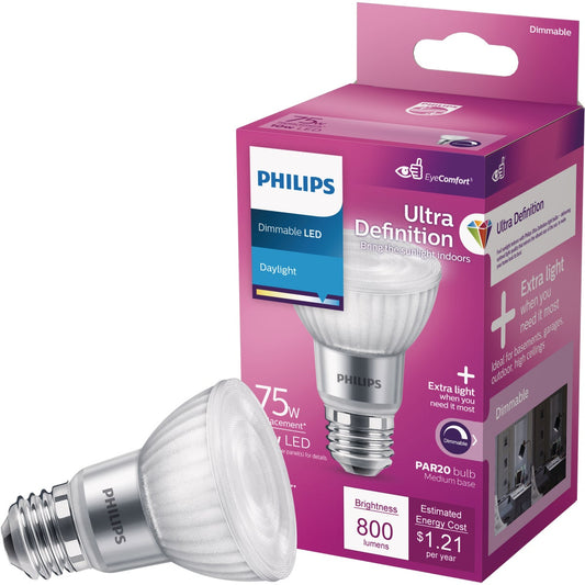 Philips Ultra Definition 75W Equivalent Daylight R20 Medium Dimmable LED Floodlight Light Bulb