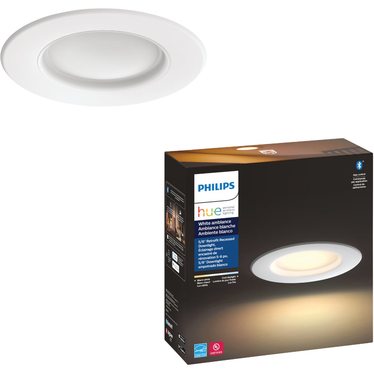 Philips Hue White Ambiance 5 In./6 In. Retrofit White LED Recessed Light Kit