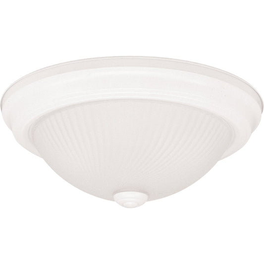 Home Impressions 13 In. White Incandescent Flush Mount Ceiling Light Fixture with Frosted Swirl Glass