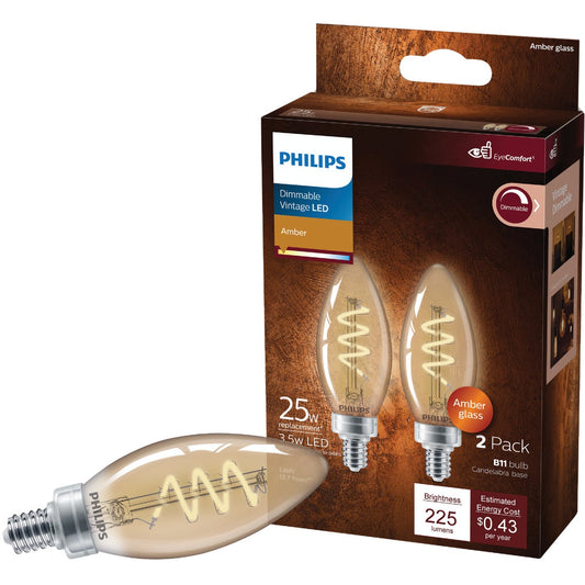 Philips Vintage 25W Equivalent Amber B11 Medium LED Decorative Light Bulb