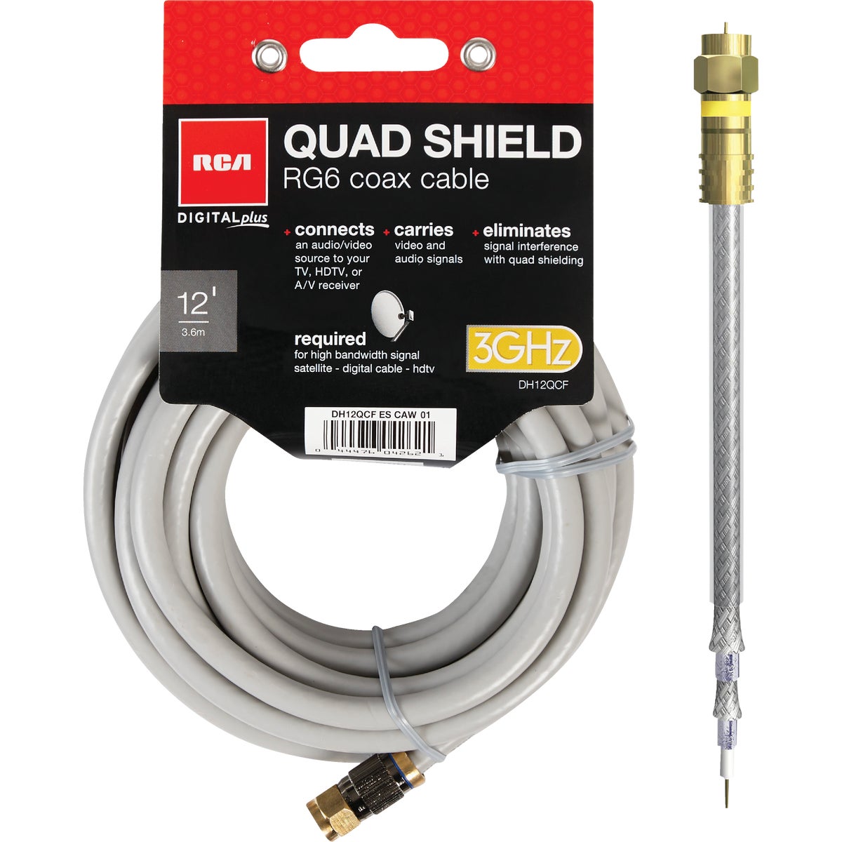 RCA 12 Ft. Gray Quad RG6 Coaxial Cable