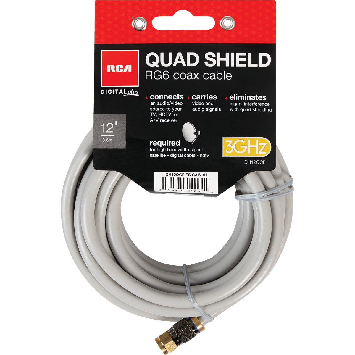 RCA 12 Ft. Gray Quad RG6 Coaxial Cable