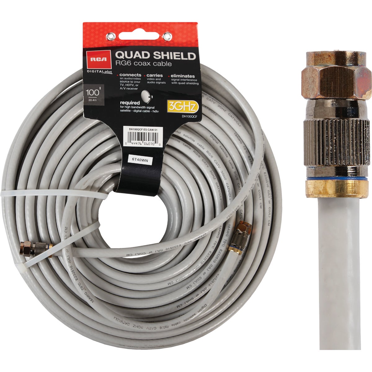 RCA 100 Ft. White RG6U Quad Shield Coaxial Cable