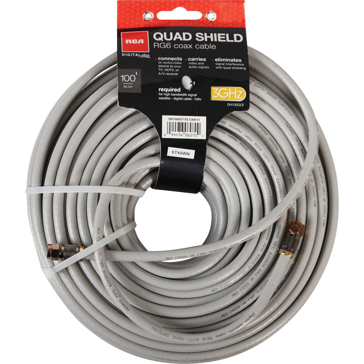 RCA 100 Ft. White RG6U Quad Shield Coaxial Cable