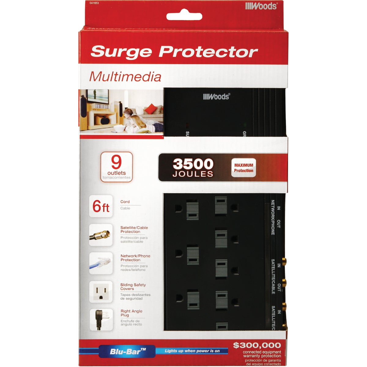 Coleman Cable 9-Outlet 3500J Black Surge Protector Strip With 6 Ft. Cord