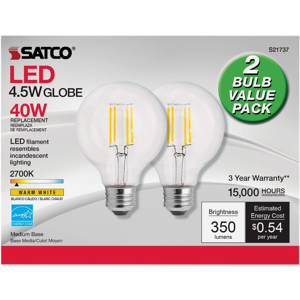 Satco Nuvo 40W Equivalent Warm White G25 Medium Clear LED Decorative Light Bulb (2-Pack)