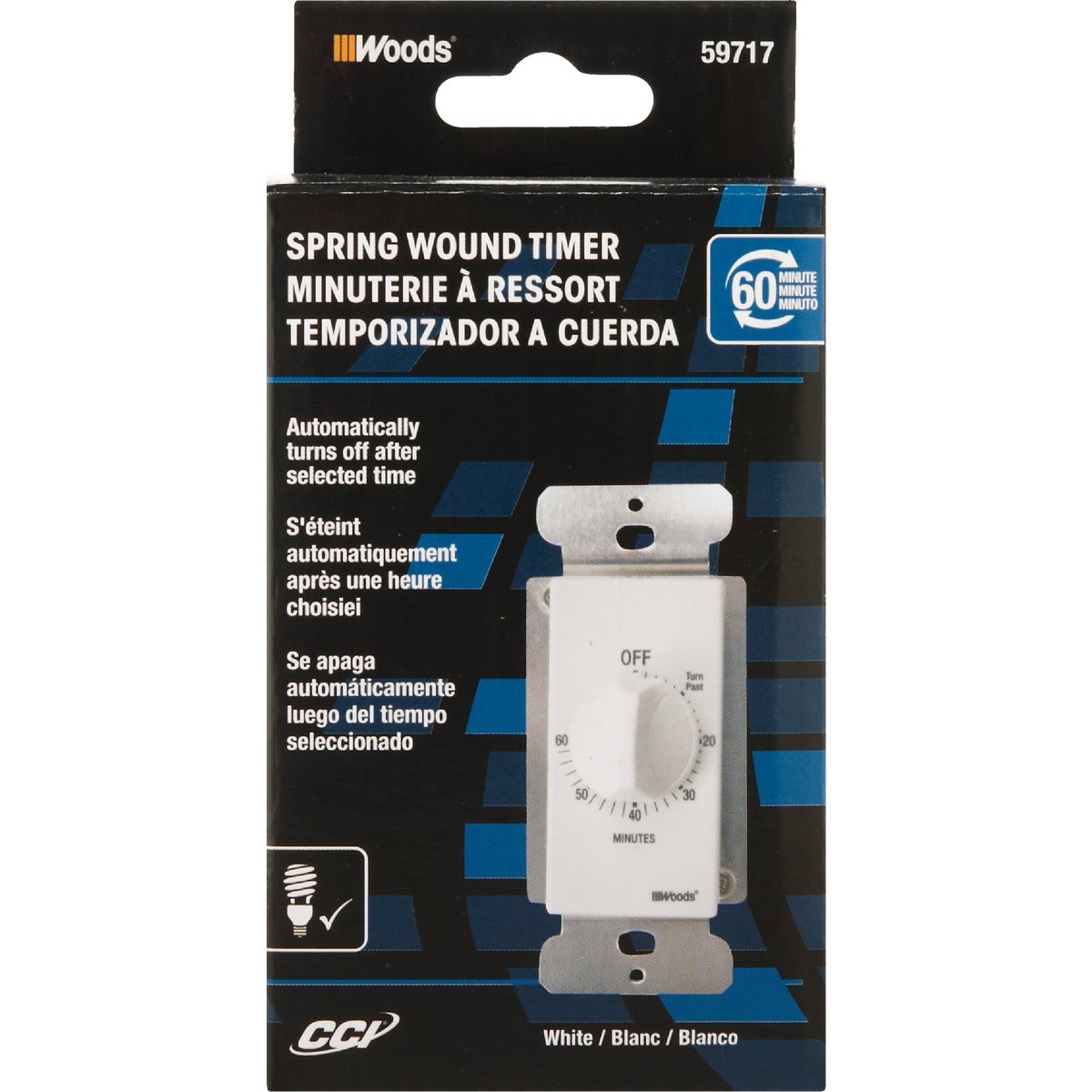 Woods 125V White Spring Wound Timer