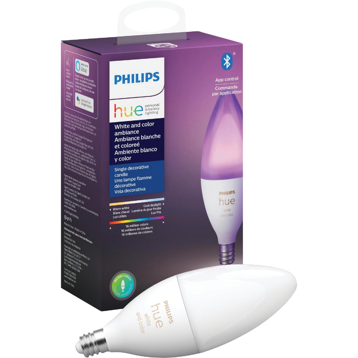 Philips Hue White & Color Ambiance 40W Equivalent B39 Candelabra LED Decorative Light Bulb