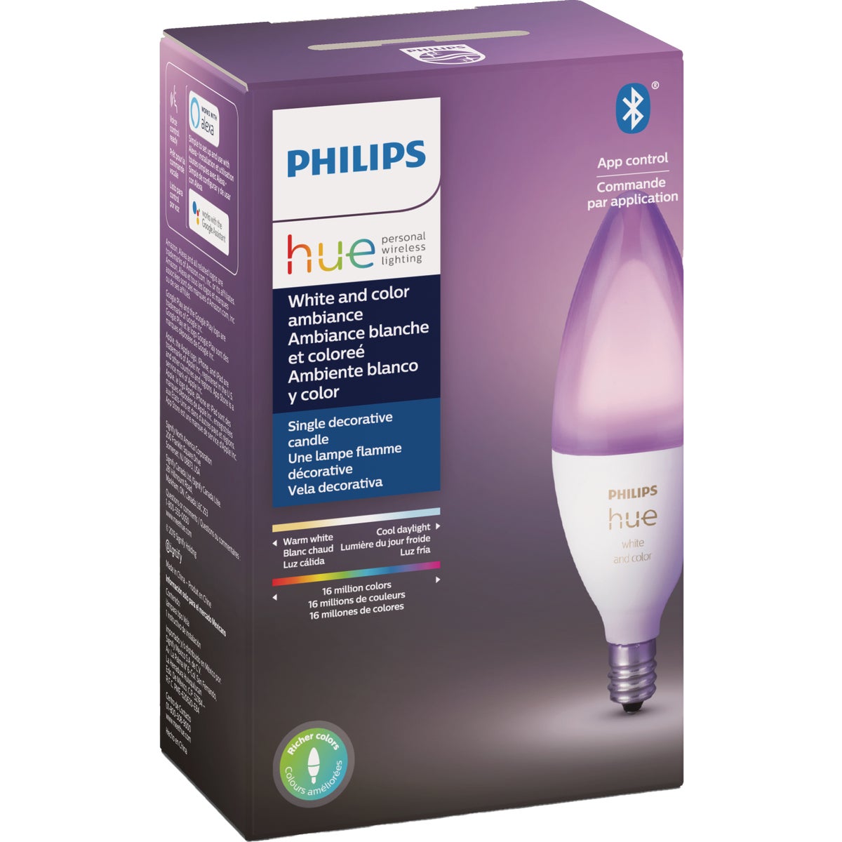 Philips Hue White & Color Ambiance 40W Equivalent B39 Candelabra LED Decorative Light Bulb