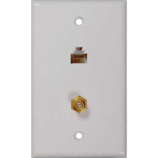 RCA White CAT 5/6 Single Coaxial Wall Plate