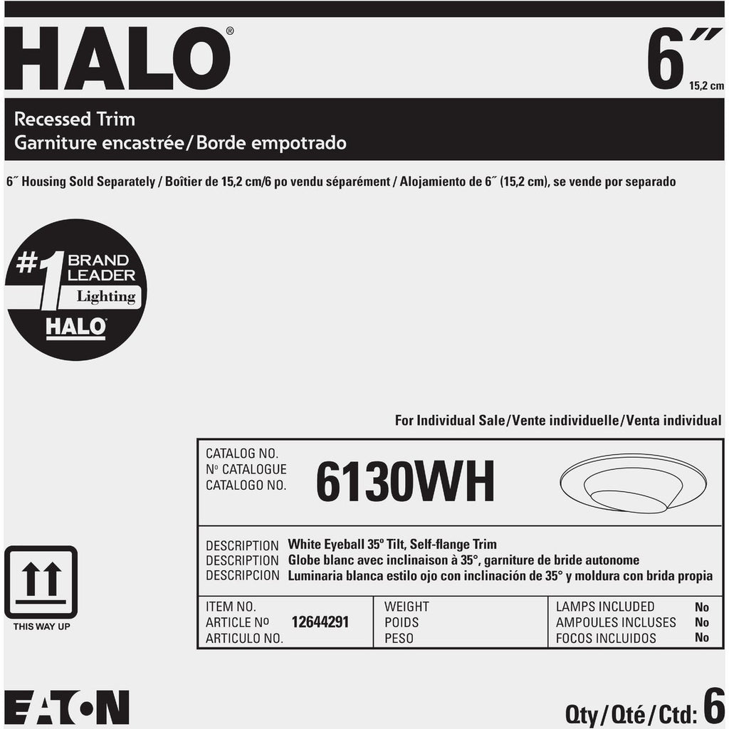 Halo 6 In. White Self-Flanged Eyeball Recessed Light Trim