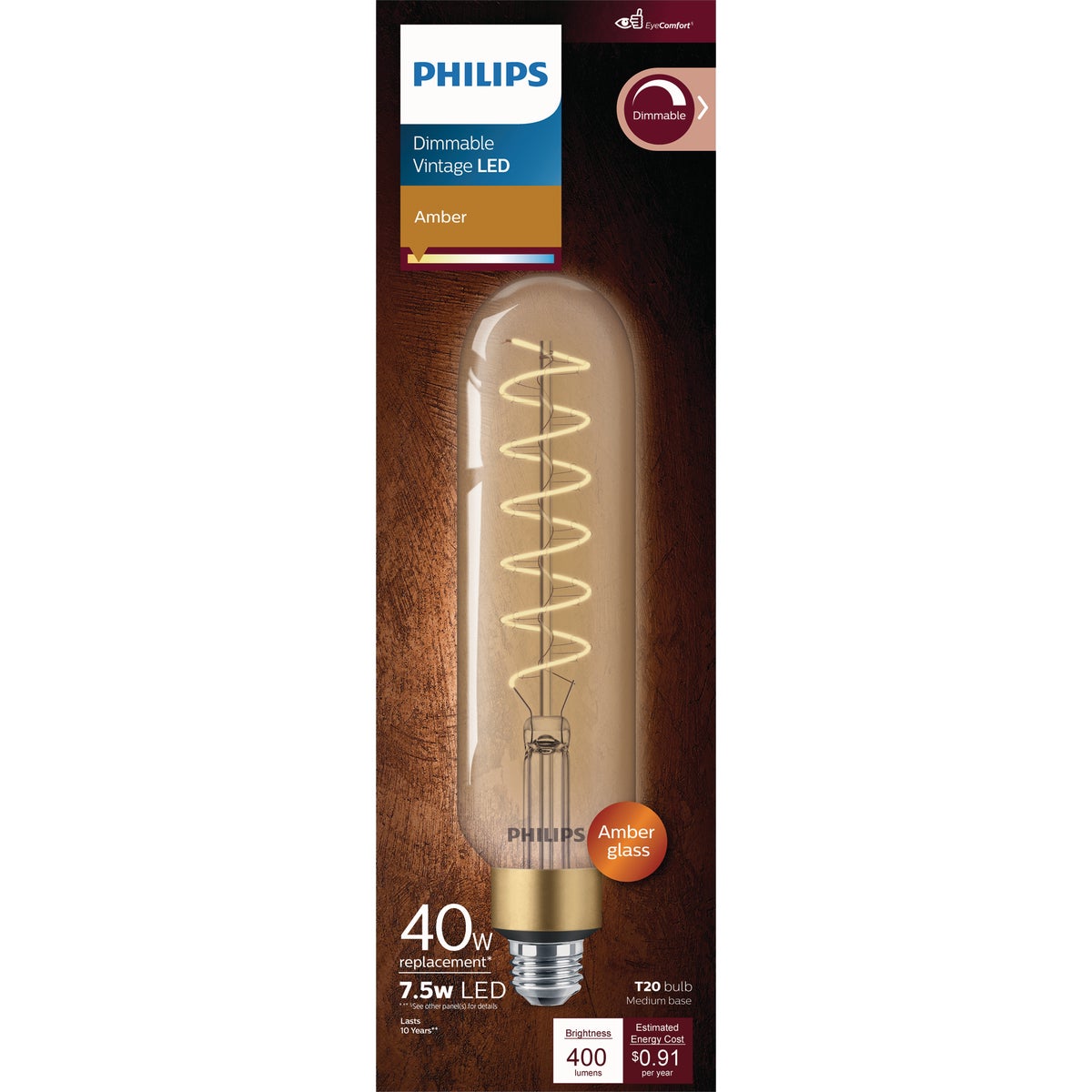 Philips 40W Equivalent Amber T20 Medium LED Decorative Light Bulb