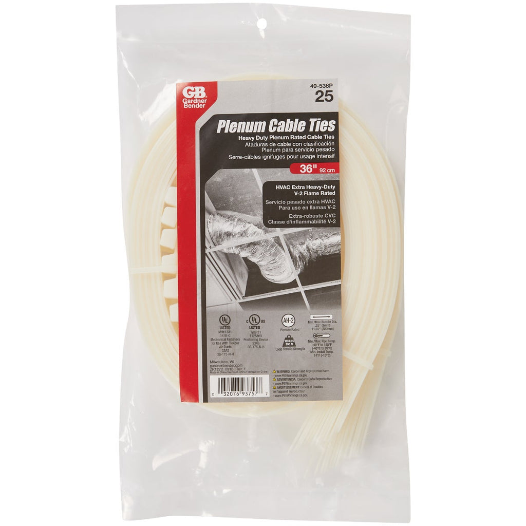 Gardner Bender 36 In. x 0.35 In. Natural Plenum Cable Tie (25-Pack)