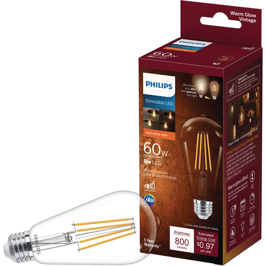 Philips Warm Glow 60W Equivalent Soft White ST19 Medium Vintage LED Light Bulb