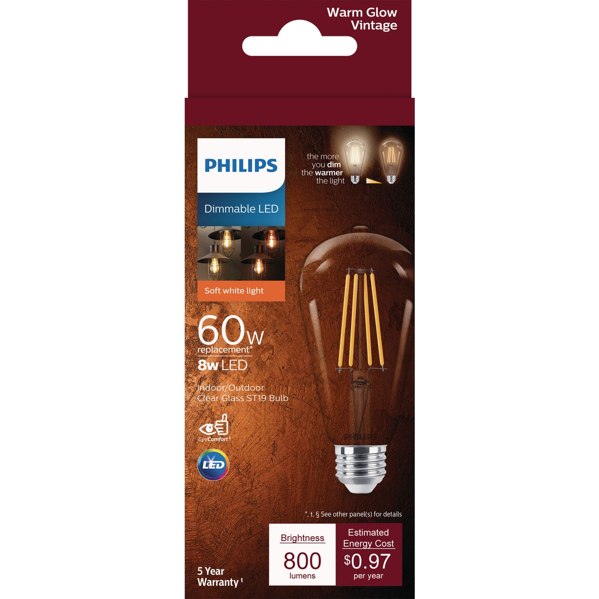 Philips Warm Glow 60W Equivalent Soft White ST19 Medium Vintage LED Light Bulb