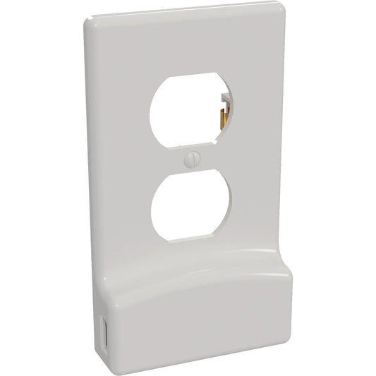 Westek LumiCover 1-Gang Plastic Nightlight USB Outlet Wall Plate, White