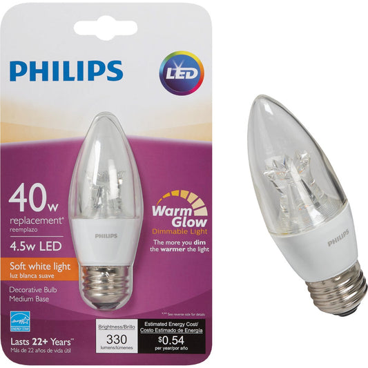 Philips Warm Glow 40W Equivalent Soft White B12 Medium Dimmable LED Decorative Light Bulb