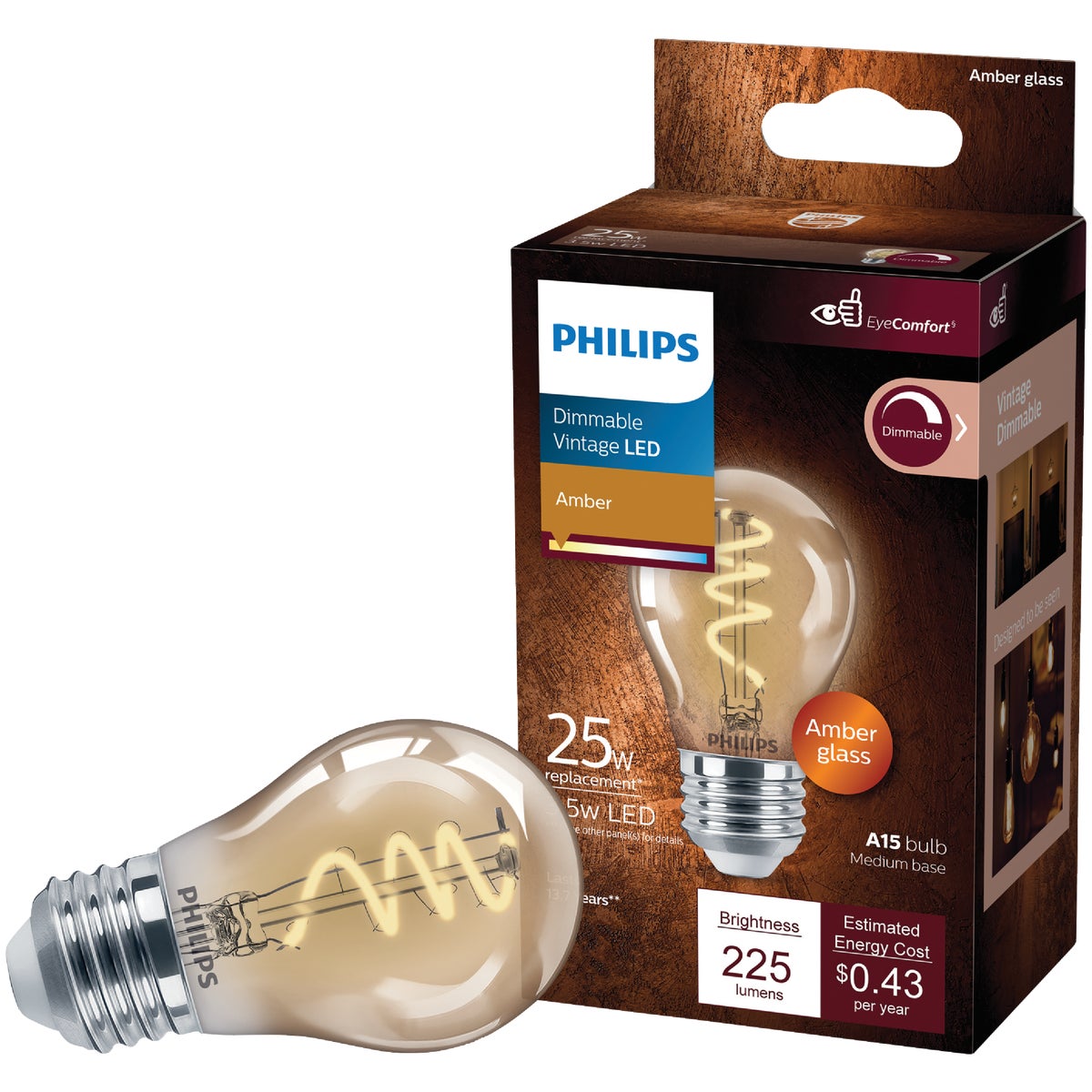 Philips EyeComfort 25W Equivalent Amber A15 Medium Dimmable Vintage LED Light Bulb