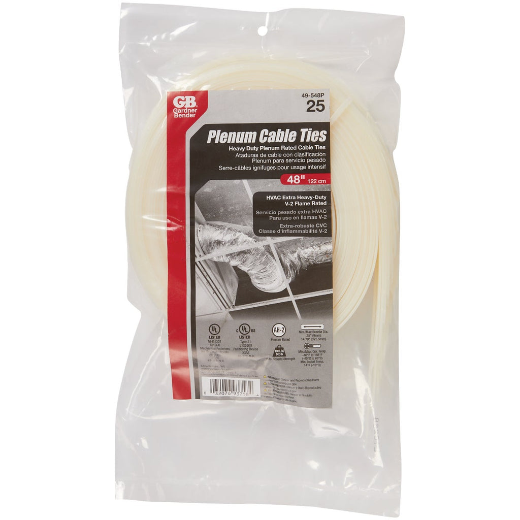 Gardner Bender 48 In. x 0.35 In. Natural Plenum Cable Tie (25-Pack)