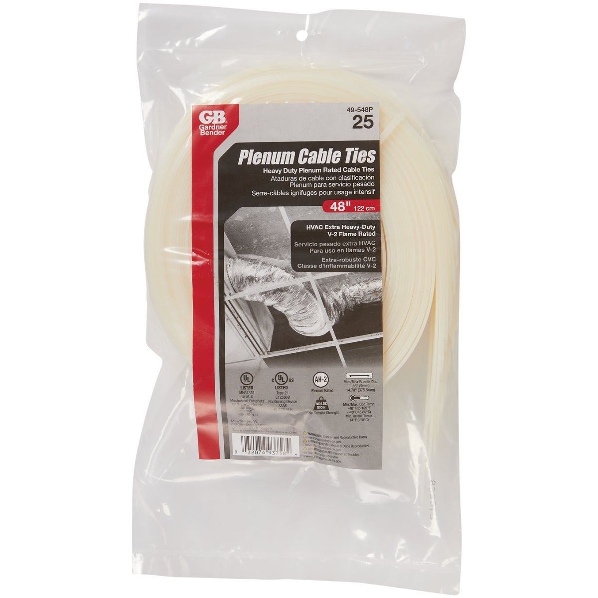 Gardner Bender 48 In. x 0.35 In. Natural Plenum Cable Tie (25-Pack)