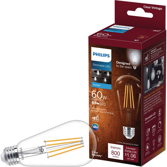 Philips Vintage Edison 60W Equivalent Daylight ST19 Medium LED Decorative Light Bulb