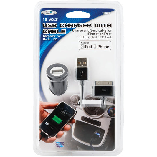 Custom Accessories 12V Mini USB Black Car Charger & Cable