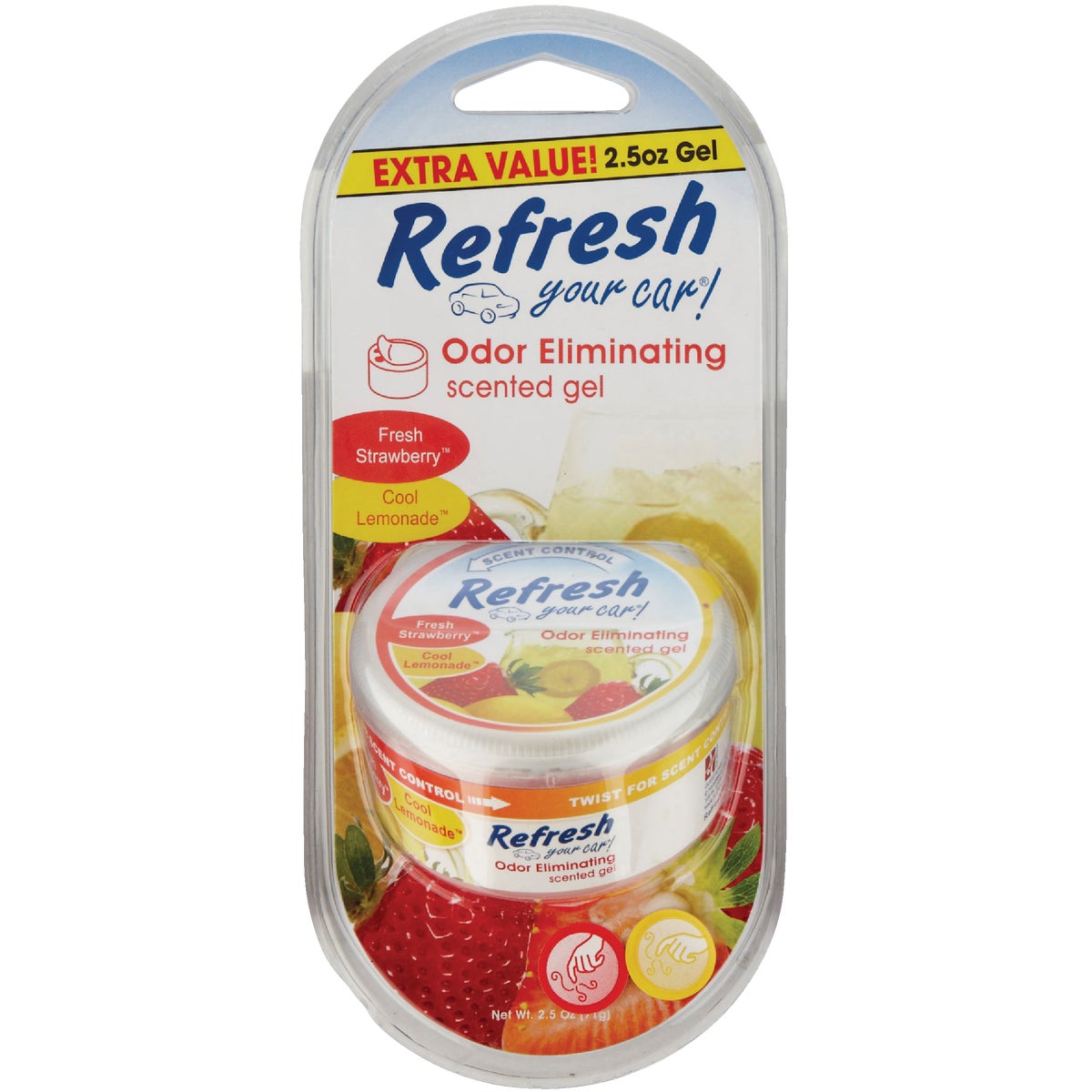 Refresh Your Car Gel Car Air Freshener, 2.5 Oz. Fresh Strawberry/Cool Lemonade