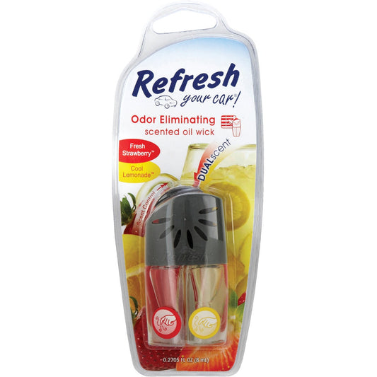 Refresh Your Car Oil Wick Car Air Freshener, Fresh Strawberry/Cool Lemonade