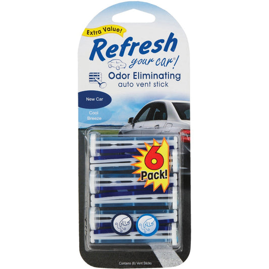 Refresh Your Car Vent Stick Car Air Freshener, New Car/Cool Breeze (6-Pack)