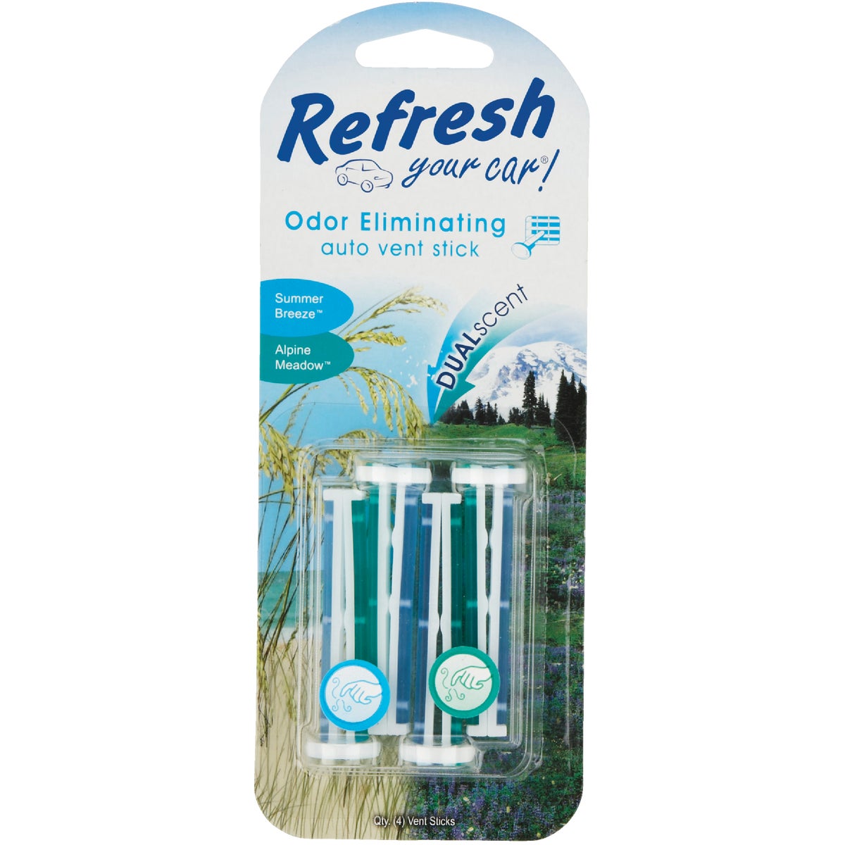 Refresh Your Car Vent Stick Car Air Freshener, Summer Breeze/Alpine Meadow (4-Pack)