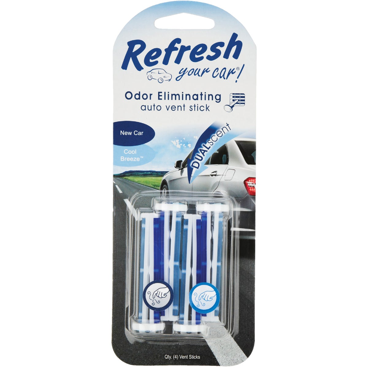 Refresh Your Car Vent Stick Car Air Freshener, New Car/Cool Breeze (4-Pack)