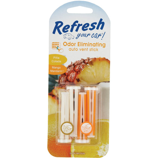 Refresh Your Car Vent Stick Car Air Freshener, Pina Colada/Mango Mandarin (4-Pack)