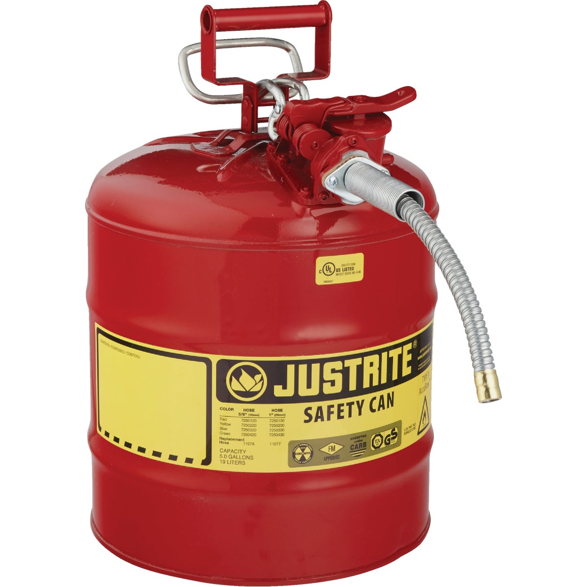 Justrite 5 Gal. Type II Galvanized Steel Safety Fuel Can, Red