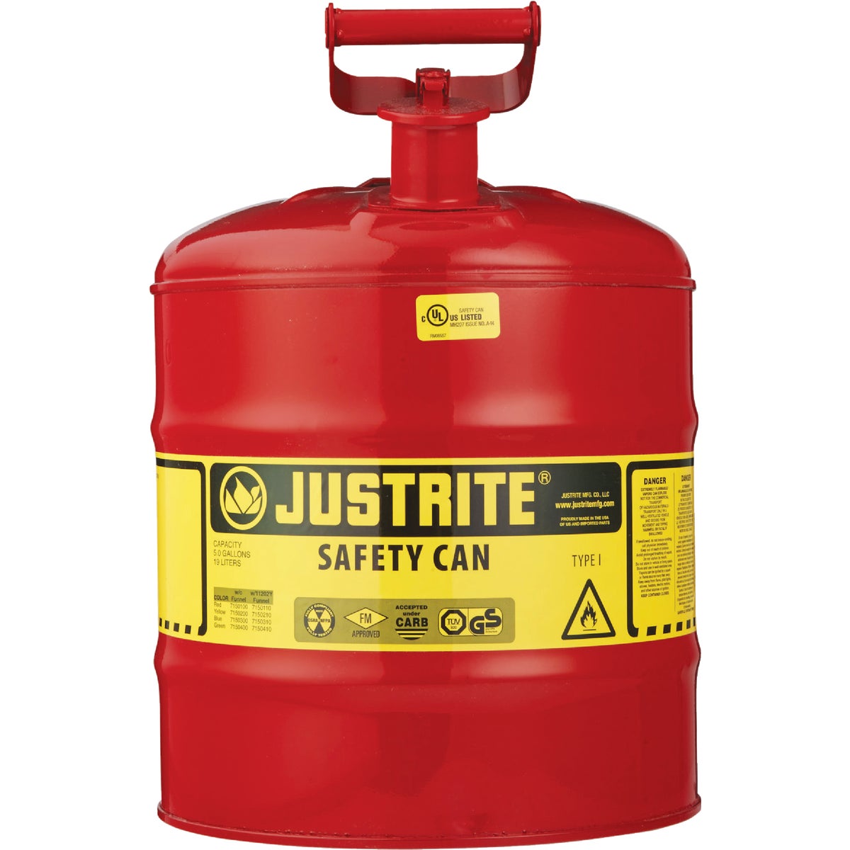 Justrite 5 Gal. Type I Galvanized Steel Safety Fuel Can, Red