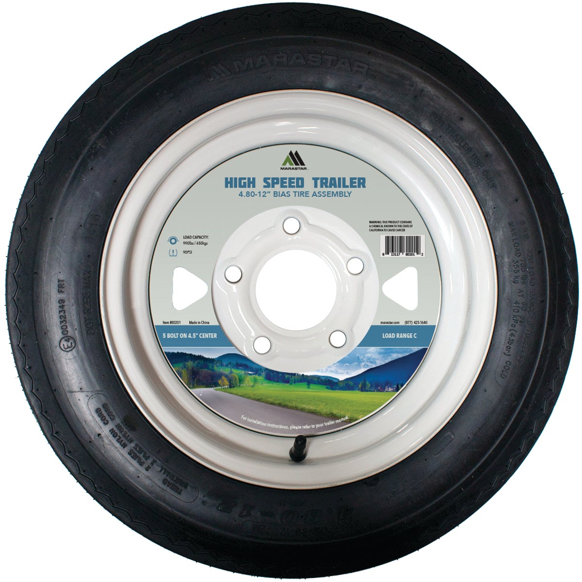 Marastar 4.80-12 In. Load Range C 5-Lug Trailer Tire and Wheel