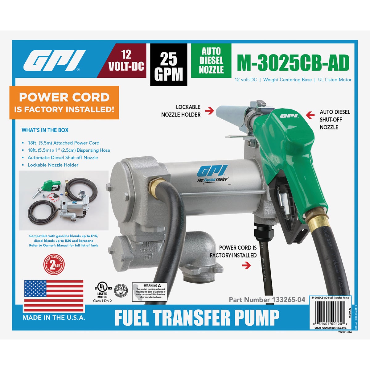 GPI 12V DC, 25 GPM Cabinet Fuel Transfer Pump