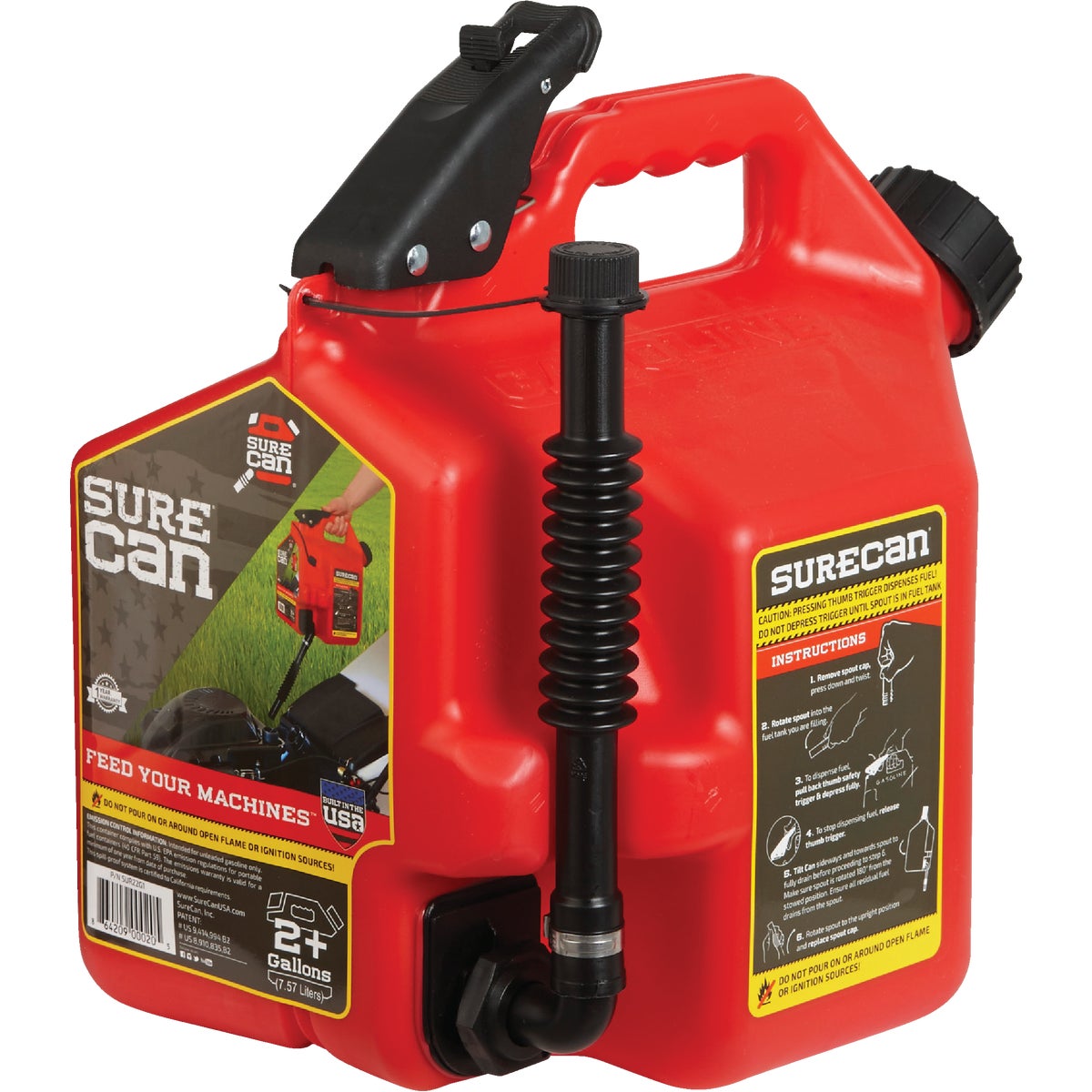 SureCan 2+ Gal. Plastic Gasoline Fuel Can, Red